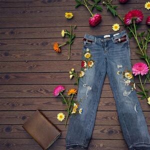 Guess Blue Jeans with Floral Embroidery